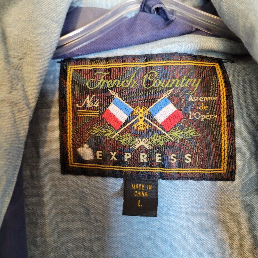 Express Womens Zip Leather Collar Barn Chore Coat Size Large Blue Vintage Hood - Picture 5 of 10